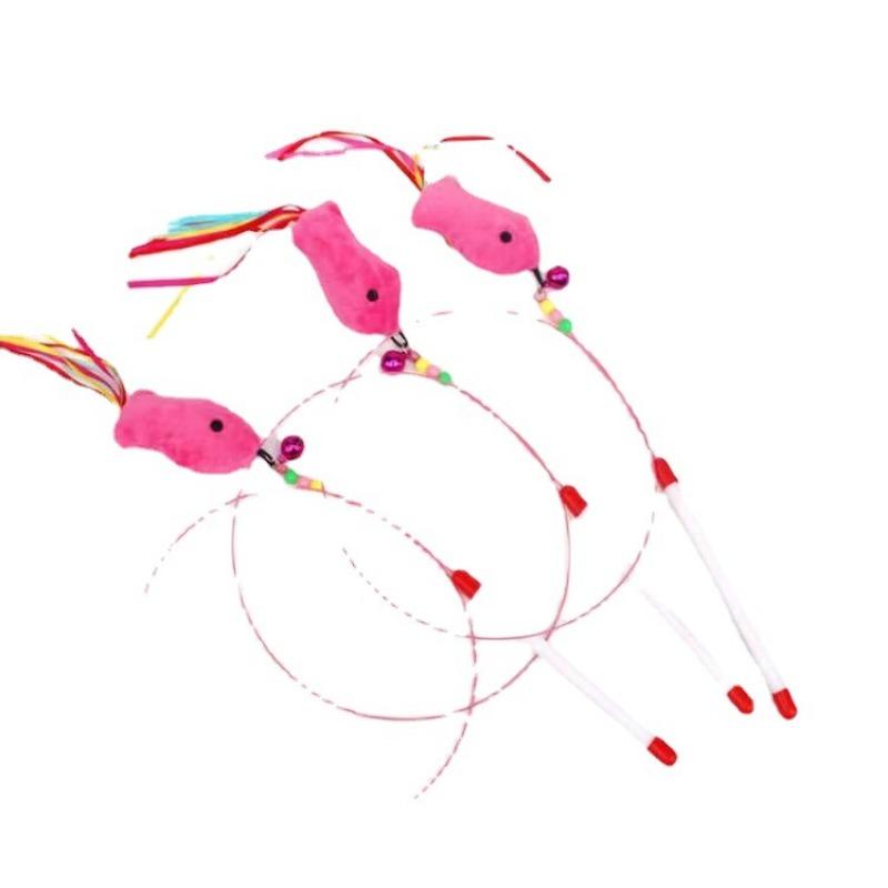 Мидо Кэт Стик, Стальная Проволока Рыбка, Эластичная Игрушка для Кошки, Игрушка для Интерактивной Игры с Кошкой с Колокольчиком и Перьями