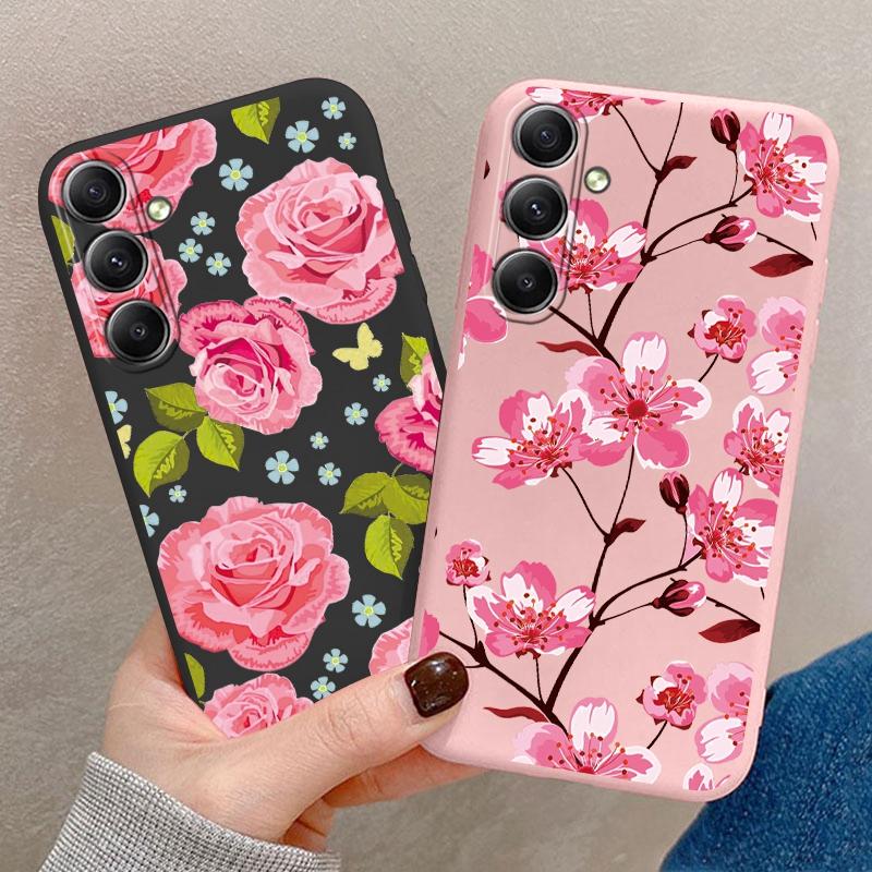 Чехол для телефона с розовыми цветами для iPhone 15 Samsung S25 Ultra A55 S24 FE A16 Xiaomi Redmi Note14 13 Pro 14C Huawei Honor 200 Realme противоударный матовый чехол