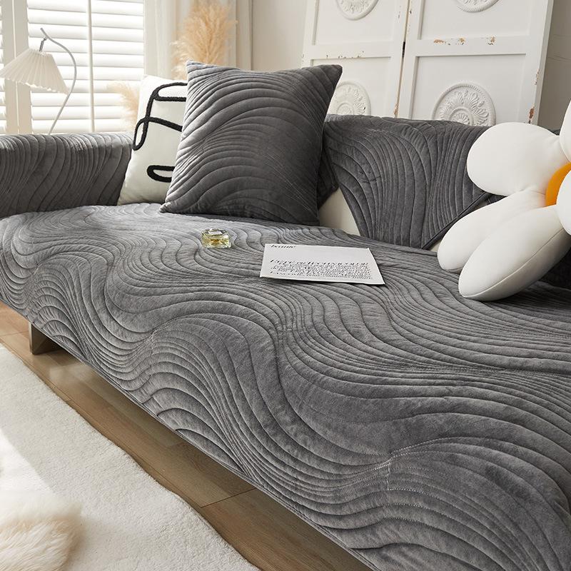 Modern Minimalist and Thickened Plush Sofa Cushion, Winter Anti Slip and Dirt Resistant Leather Sofa, Solid Color Cover Cloth