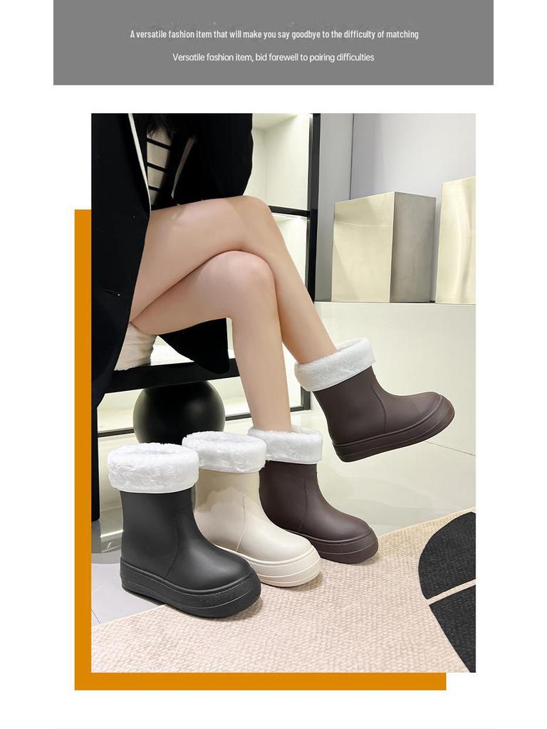 Модные женские водонепроницаемые резиновые сапоги средней высоты со съемной бархатной подкладкой и нескользящей мягкой подошвой.