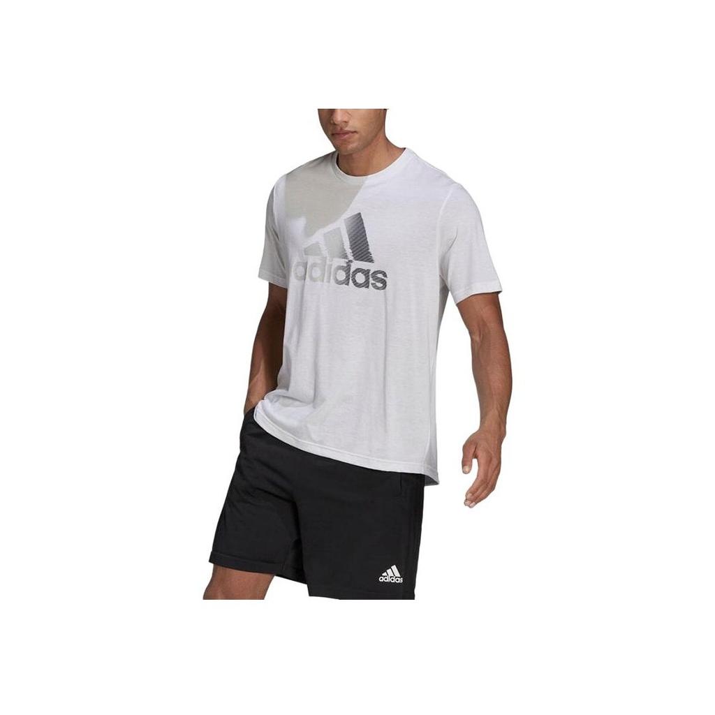 adidas Футболка с круглым вырезом и коротким рукавом с логотипом, мужские топы, белые HF7210