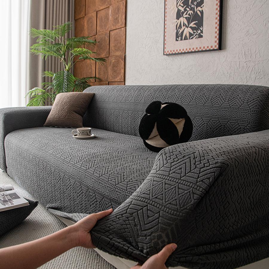 Жаккардовый чехол на диван из поларфлиса с геометрическим узором, высокая эластичность, подходит для домашних животных, устойчив к пятнам, для всесезонного использования, машинная стирка