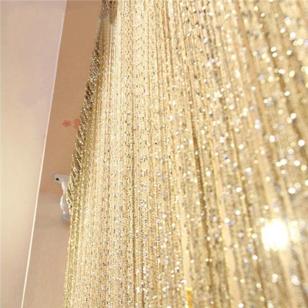 Door String Curtain 300cmX300cm Shiny Tassel Flash Line Door Window Curtain Valance Divider Decorative for Party Bedroom Wedding
