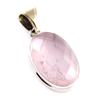 Natural Rose Quartz Gemstone 925 Sterling Silver Two Tone Pendant 1.7'' C0E88