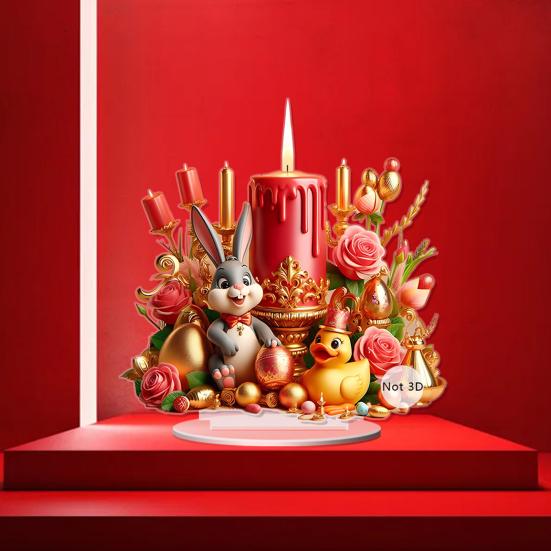 Easter Candle Bunny Table Sign 2D Flat Acrylic Egg Flower Rabbit Decoration Home Living