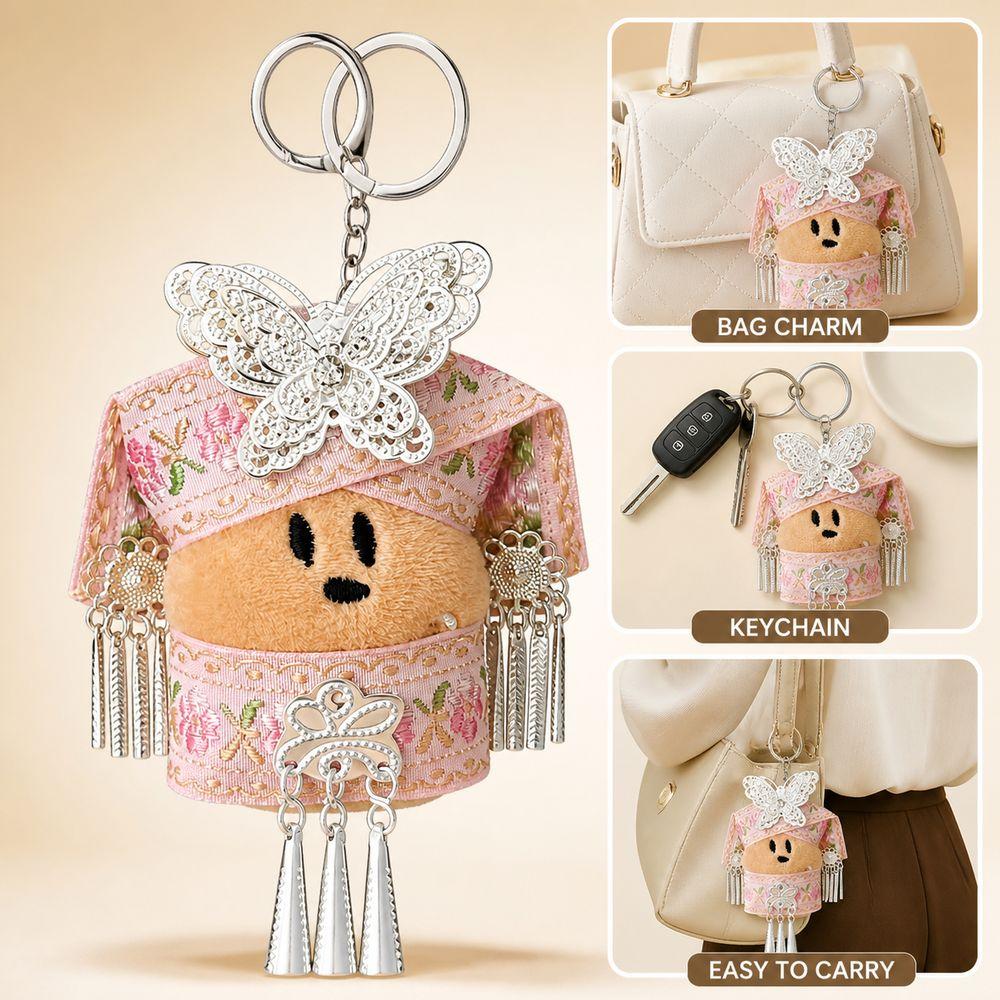 Traditional Costume Bag Charm Fabric Doll Keychain Key Ring Pendant Car Interior Decor