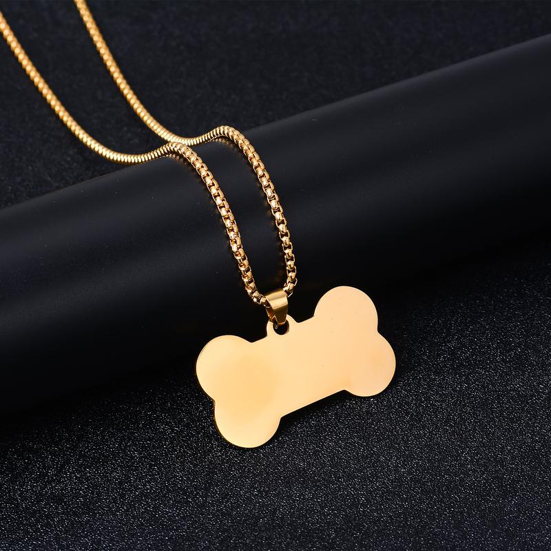 Personalized Name Date Pendant Necklaces Stainless Steel Cute Bone Anti-lost Necklace Dog Tags Jewelry