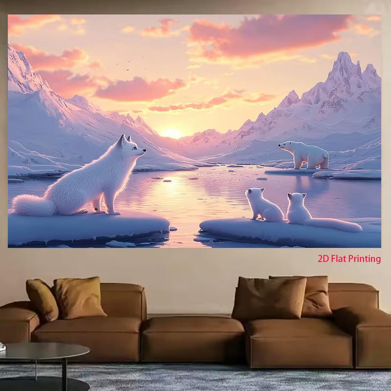 2D Arctic Fox and Polar Bear Photography Backdrop Sunset Background