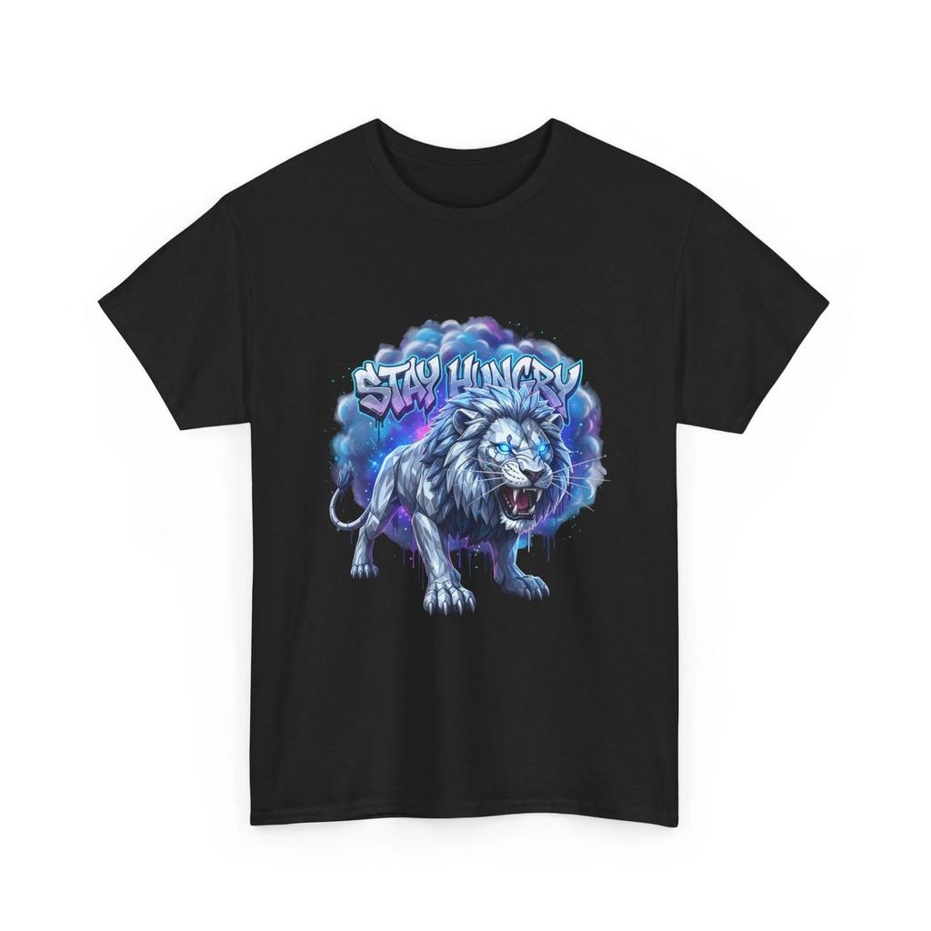 Stay Hungry Lion T-Shirt | Neon Lion Graphic T-Shirt, Cool Gift Cotton T-Shirt