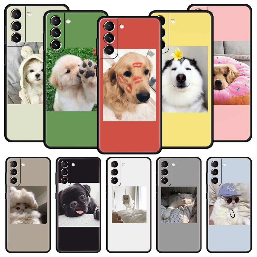 Cute Puppy Cat Phone Case For Samsung Galaxy S24 S23 S22 S20 Ultra S21 FE 5G S10 S9 Plus S10E Soft Silicone Cover