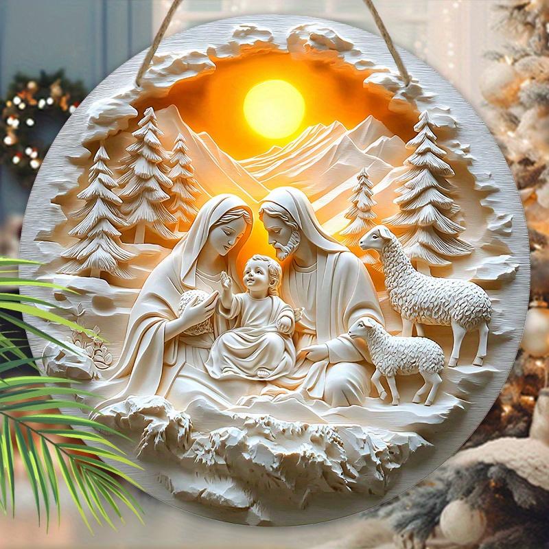 5 шт. Очаровательная деревянная настенная сцена Рождества Христова - 2D плоский рельефный дизайн Иисуса и потерянного ягненка, идеальный рождественский декор для дома и использования на открытом воздухе