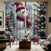 2pcs Set HD Christmas Pine Snowman Decorative Curtain White Tie Digital Printed Curtain Home Decoration Style Decoration Livi