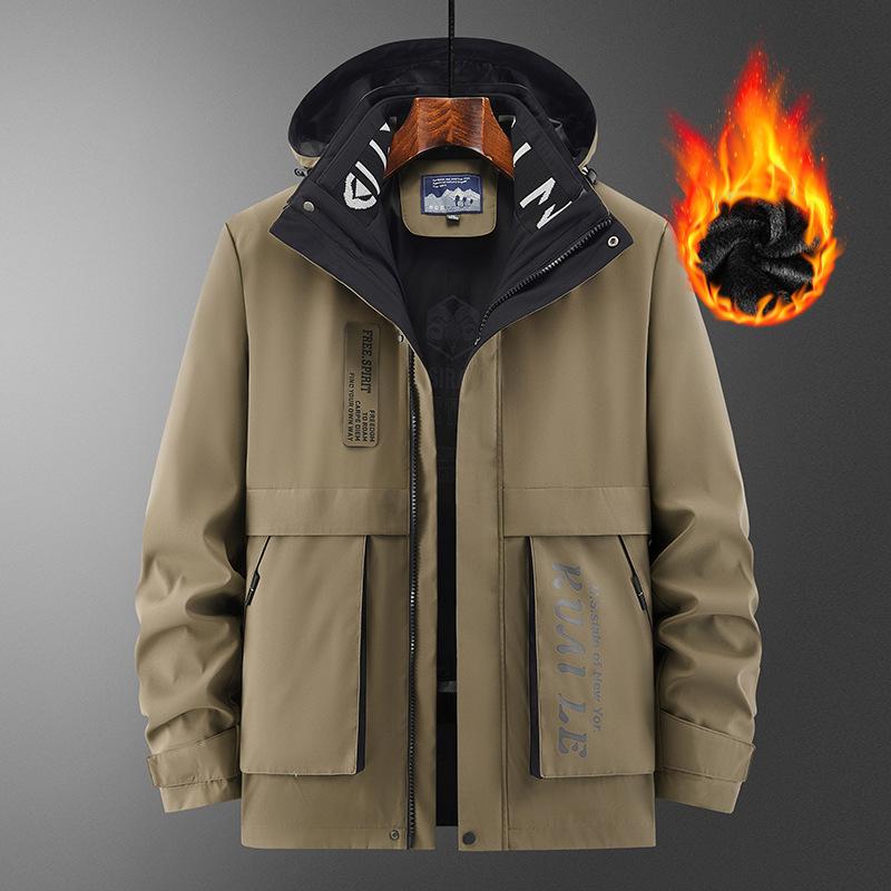 Одежда с капюшоном и хлопковой подкладкой, мужская повседневная бархатная утолщенная теплая многофункциональная куртка, осенне-зимняя ветрозащитная куртка три в одном