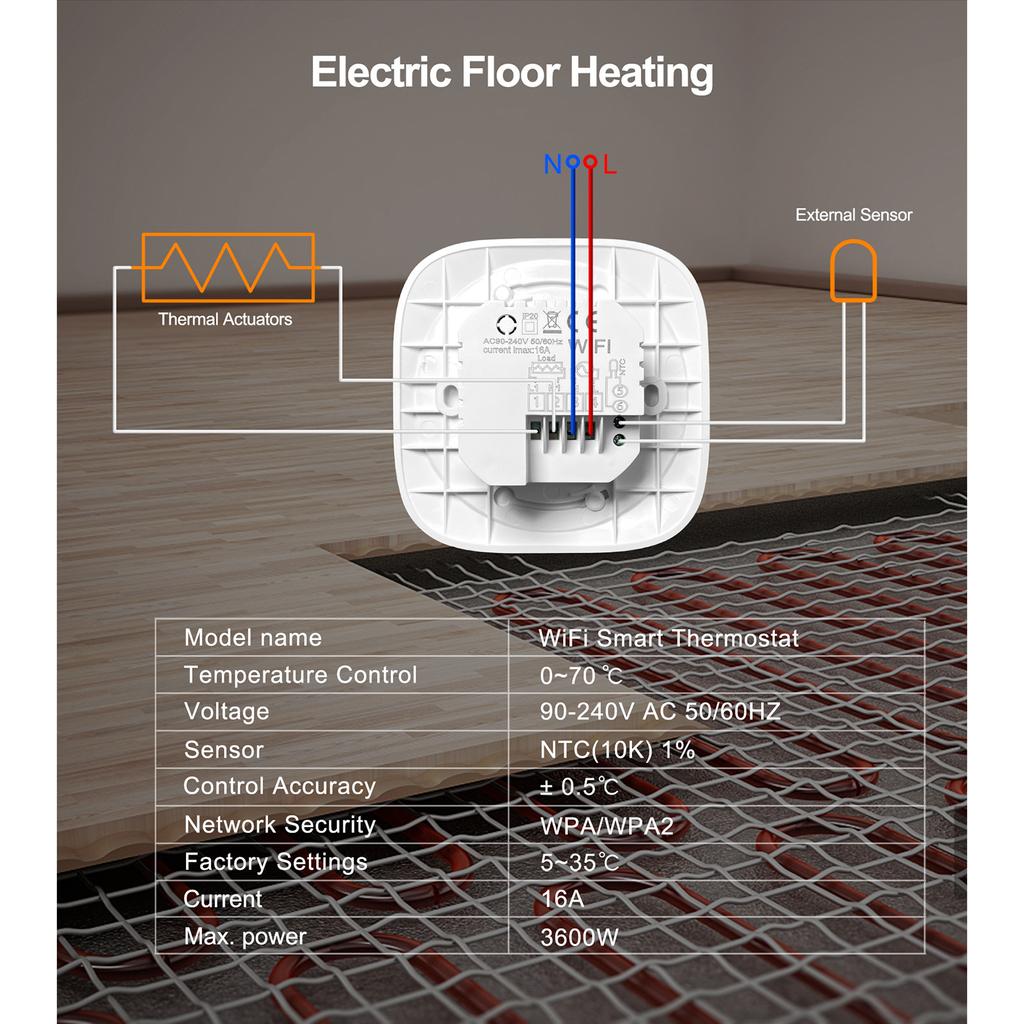 Tuya Wifi Smart Thermostat Цифровой регулятор температуры Управление с помощью приложения ЖК-дисплей Сенсорный экран Неделя