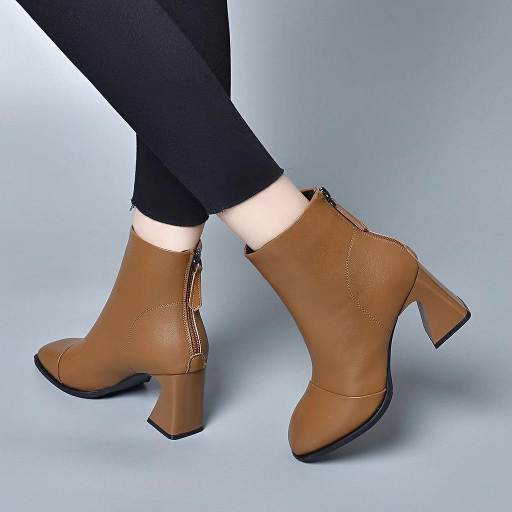 Fashion Ankle Boots for Women Zip Plain Moccasin Chunky Heel Woman Short Shoes Goth Hot On Offer Fashion 2025 Pu Large Size Warm Booties