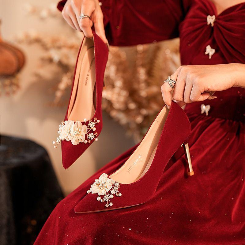 Одежда для свадебного показа, свадебная обувь, свадебное платье 2024 года, новые китайские туфли на высоком каблуке, беременные женщины носят тосты, не уставшие от тонких каблуков