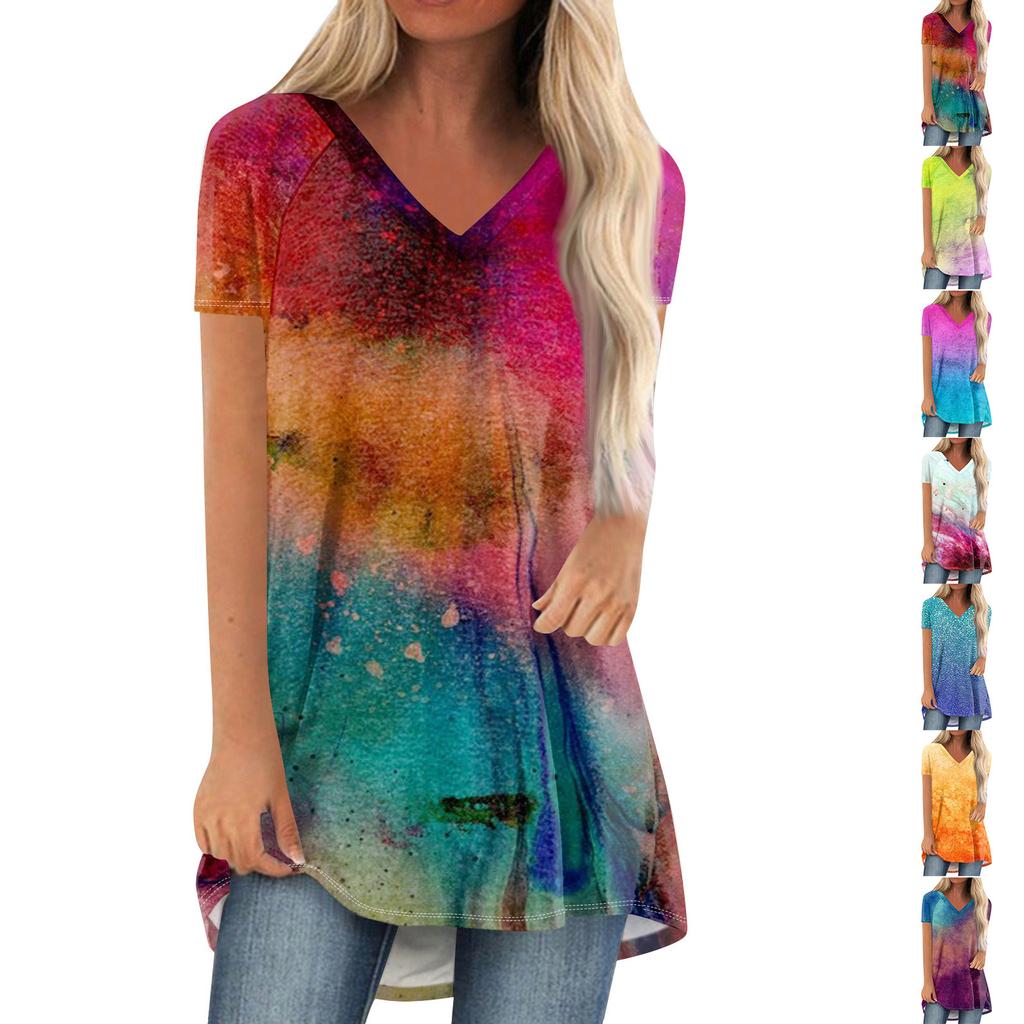 Женские плиссированные свободные топы с короткими рукавами Плюс размер Повседневные топы с V-образным вырезом и короткими рукавами Повседневные летние футболки Женские топы Футболки Рубашки