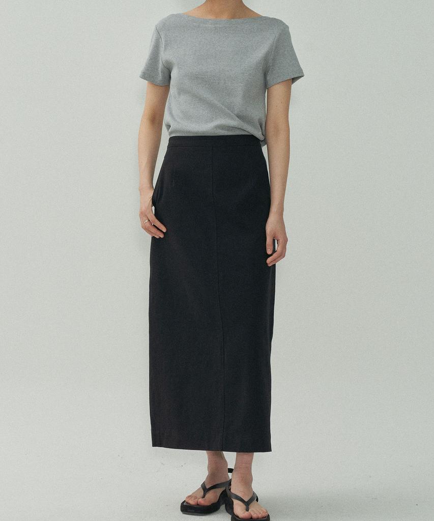 Mot Relaxed Cotton Slit Skirt - Black