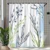 Abstract Botanical Shower Curtain - Delicate Branches & Blue Flowers, Minimalist Whimsical Design, Durable Polyester, 12 Hooks