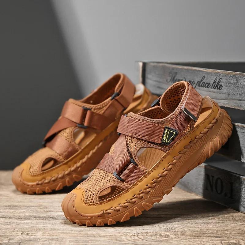 Летние мужские сандалии 2025 года, мужская повседневная обувь из натуральной кожи, мужская кожаная обувь для улицы