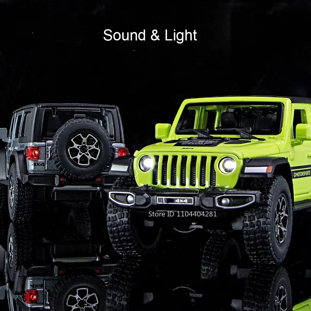 1:32 Модель Wrangler Rubicon Игрушечная литая машина из сплава Открывающиеся двери Звук Свет Инерционная Миниатюрный внедорожник Детский праздничный подарок