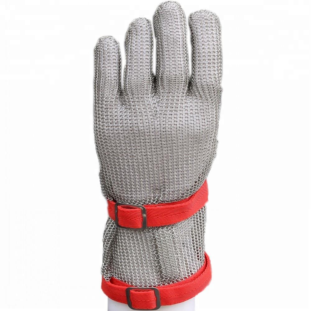 Stainless Steel Chainmail Ring Mesh Gloves Cut Resistant Hand Protection with 8cm Textile Cuff for Butchers
