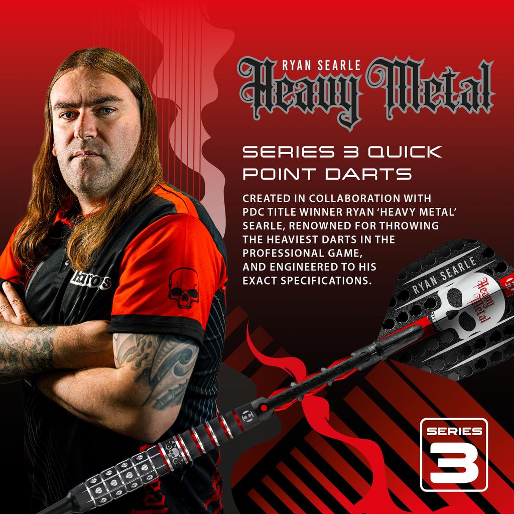 Harrows Серия дартсов Ryan Searle Heavy Metal 90% Вольфрам, Дартсы с мягким наконечником, Набор 18 г и 20 г, Красные карбоновые хвостовики, Пластиковые оперения, Профессиональные дартсы с мягким наконечником