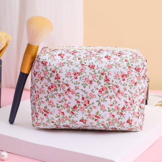 Косметичка с цветочным принтом, большая емкость, на молнии, портативная, многофункциональная, для женщин и девочек, дорожная губная помада, косметический органайзер для туалетных принадлежностей, сумка