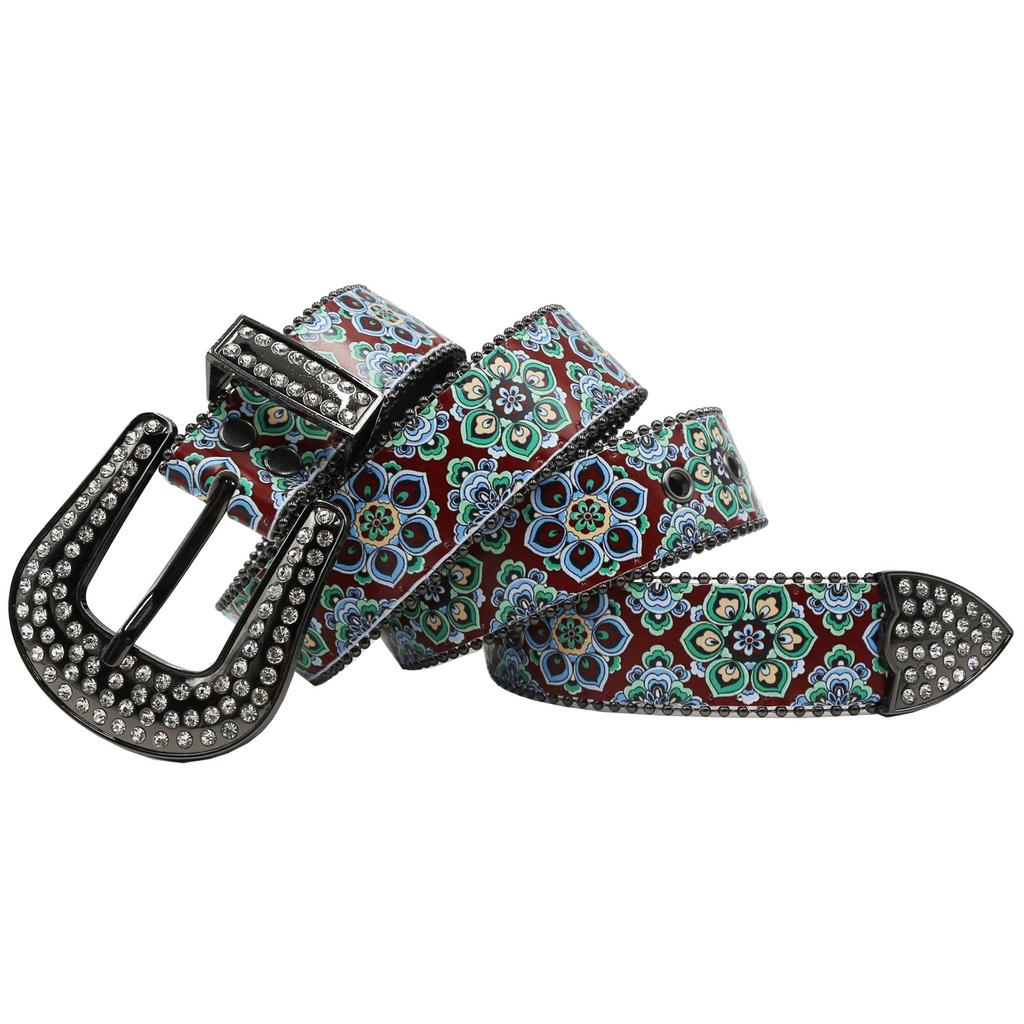Ремень со стразами, принт, высококлассный узор, женский ретро этнический ремень, цветок, тотем, этнический ремень