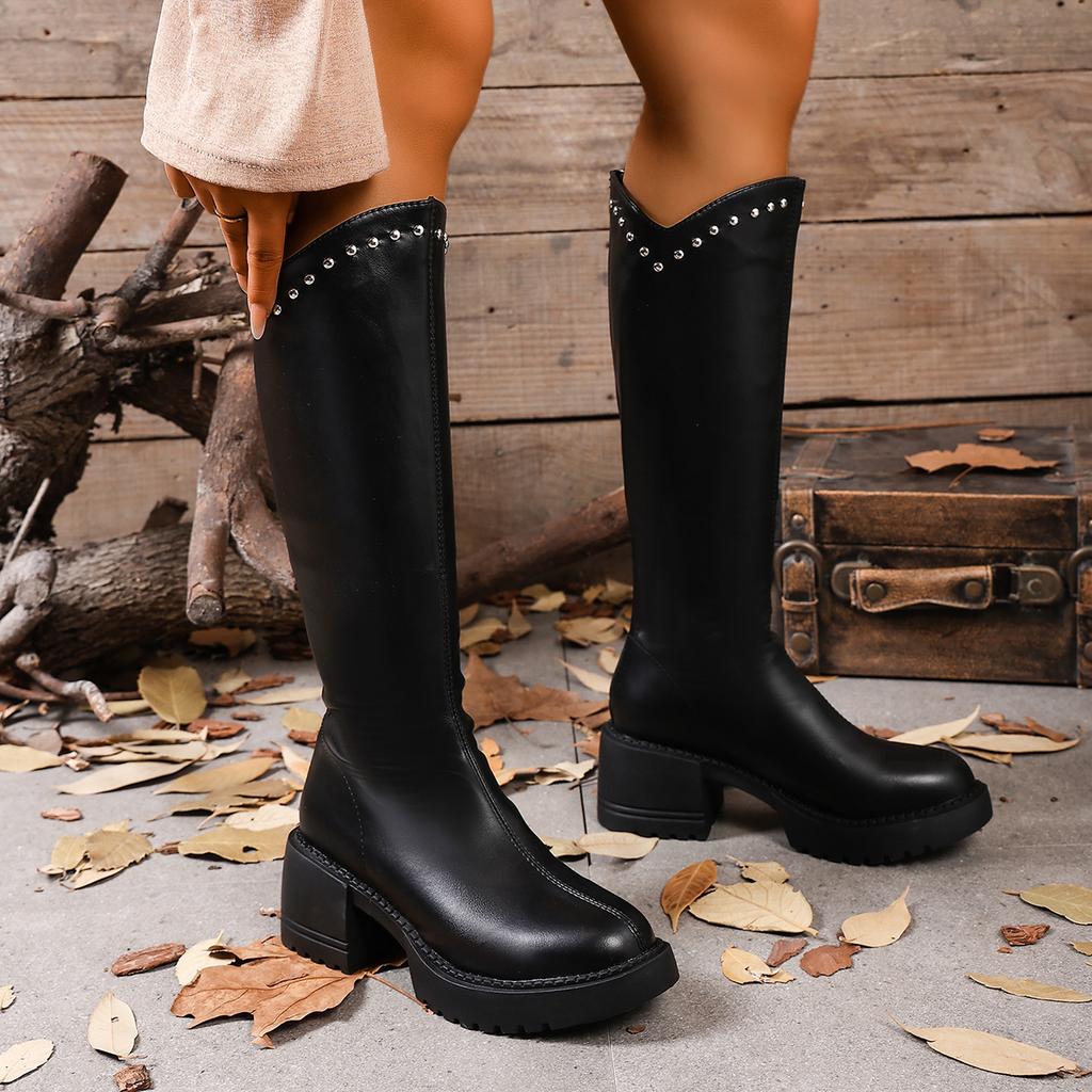 Retro Brown Thick Bottom Long Riding Boots Women 2025 Winter Comfort Platform Thick Heel Western Cowboy Boots Knee High Booties