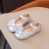 Girls Crystal Princess Shoes 2024 Spring&Autumn New Children's Simple Pearl Bow Elegant Leather Shoes for Party Wedding Show