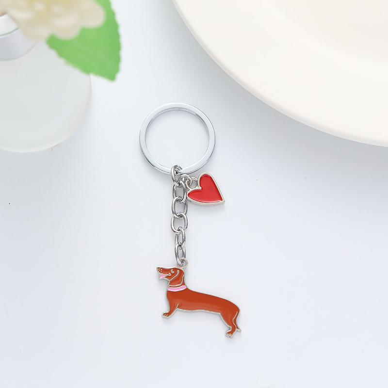 Kawaii Cute Dachshund Keychain Creative Cartoon Metal Dog Pendant Keyring Bag Decoration For Couple Gifts