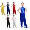 Girls Halter Sleeveless Backless Sequin Tiered Tassel Dance Jumpsuit Cha cha Latin Costume