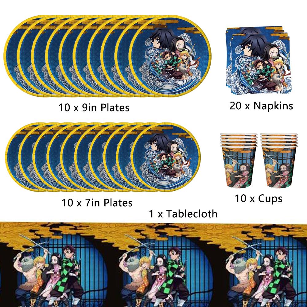 Набор посуды «Убийца демонов», 51 шт., включает тарелки, чашки, салфетки и скатерти.