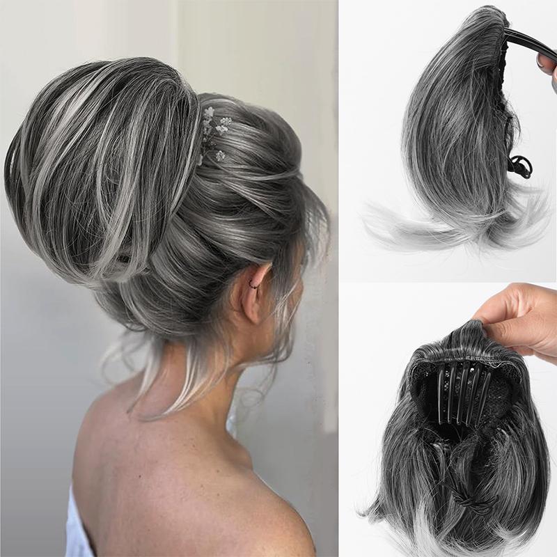 Comb Style Drawstring Inner Button Ponytail Short Style Inner Button Ponytail Synthetic Micro Curled Ponytail Wig Suitable for Daily Gatherings