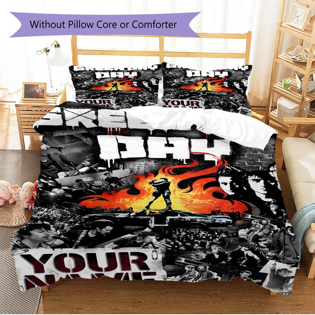 Name Custom Band Green Day Pattern Bedding Set Quilt Cover Pillowcase Home Decor Gift (1 * duvet cover + 2 * pillowcase, without core)