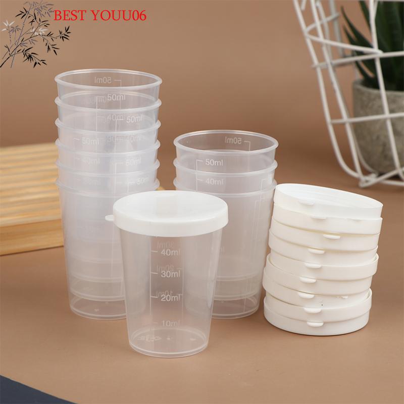 (YOUU06)10Pc 20/30/50/100ml Clear Liquid Pill Measuring Cup With Lid Travel Pill Organizer Cup Container For Liquid Medicine