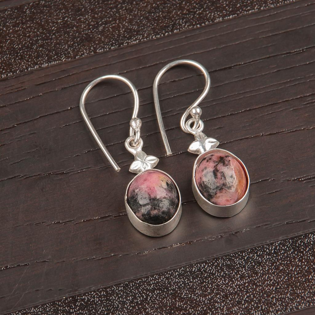 Black Rhodonite Gemstone 925 Sterling Silver Designer Jewelry Earrings For Gift EE-6-32