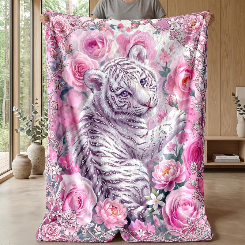 White Tiger Swimming Theme blanket Lightweight Warm Flannel Blanket Decorative Throw Blanket for Home Decoration