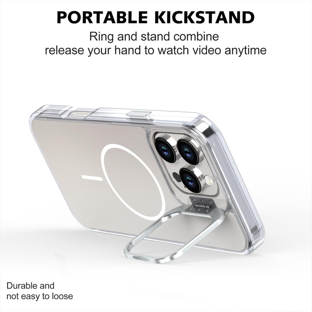 For iPhone 16 Pro Max Case Compatible with MagSafe TPU+Acrylic Phone Cover with Lens Frame Kickstand