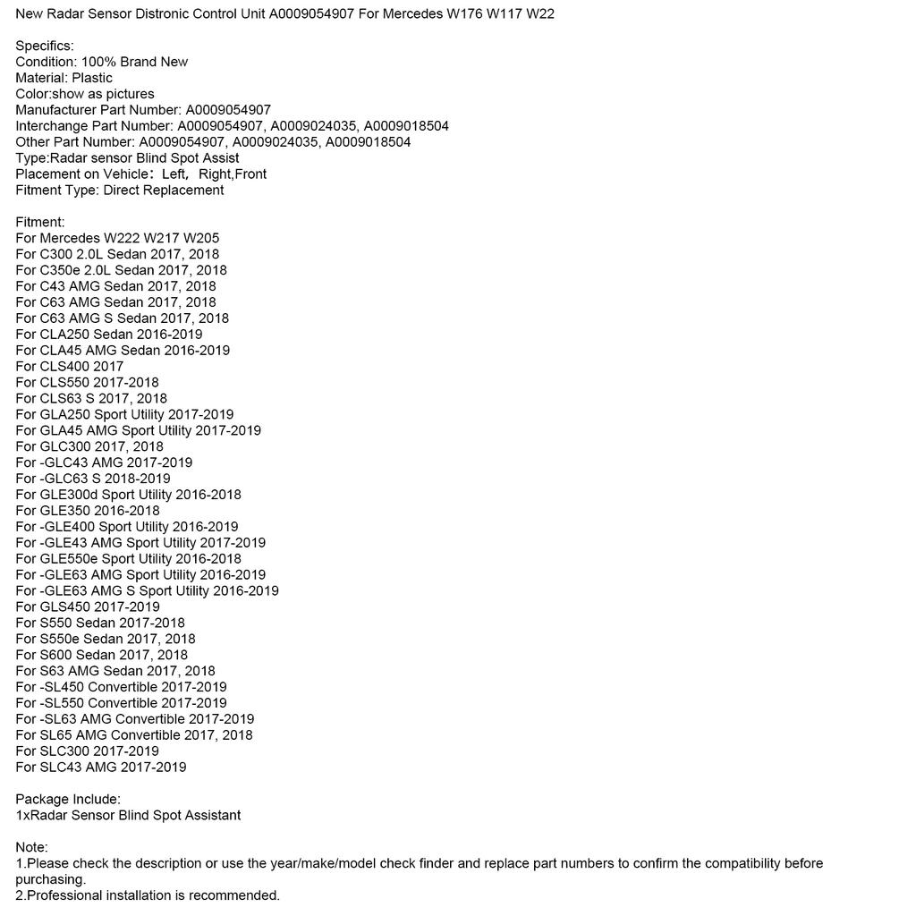 Новый радарный датчик блок управления Distronic A0009054907 для Mercedes W176 W117 W22