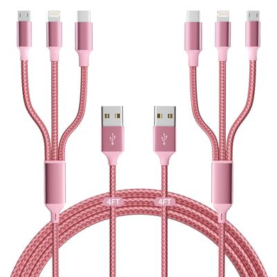1,2 м 4 фута 3 в 1 USB-кабель для зарядки с портом Type-C Micro USB IP, нейлоновый оплетенный сертифицированный MFi-кабель для зарядки iPhone