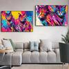 Two Cat Abstract Graffiti Colorful Art Canvas Painting Animal Cartoon Modern Pop Aesthetic Poster Print Wall Mural Living Room Home Decor Pictures