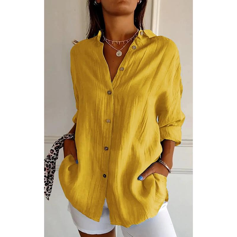 Новая модная однобортная повседневная рубашка больших размеров для женщин с отложным воротником, свободные женские однотонные блузки, топы, рубашки с длинным рукавом на весну и осень 25997