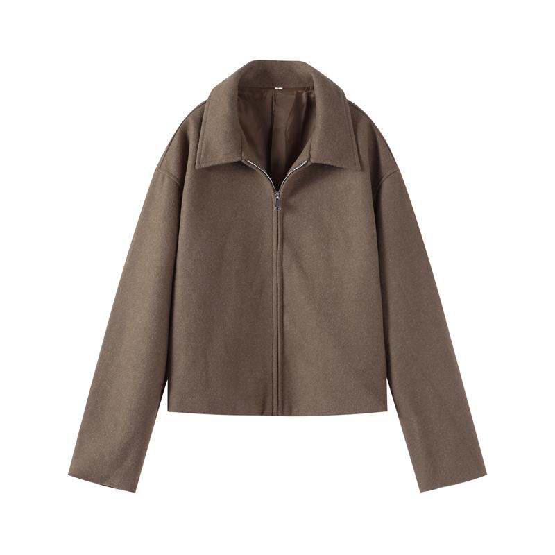 Women's Polo Collar Jacket Solid Color Flip Collar Zipper Long Sleeves Short Jacket Elegant Retro Coat Commute Casual Oyerwear Spring Autumn