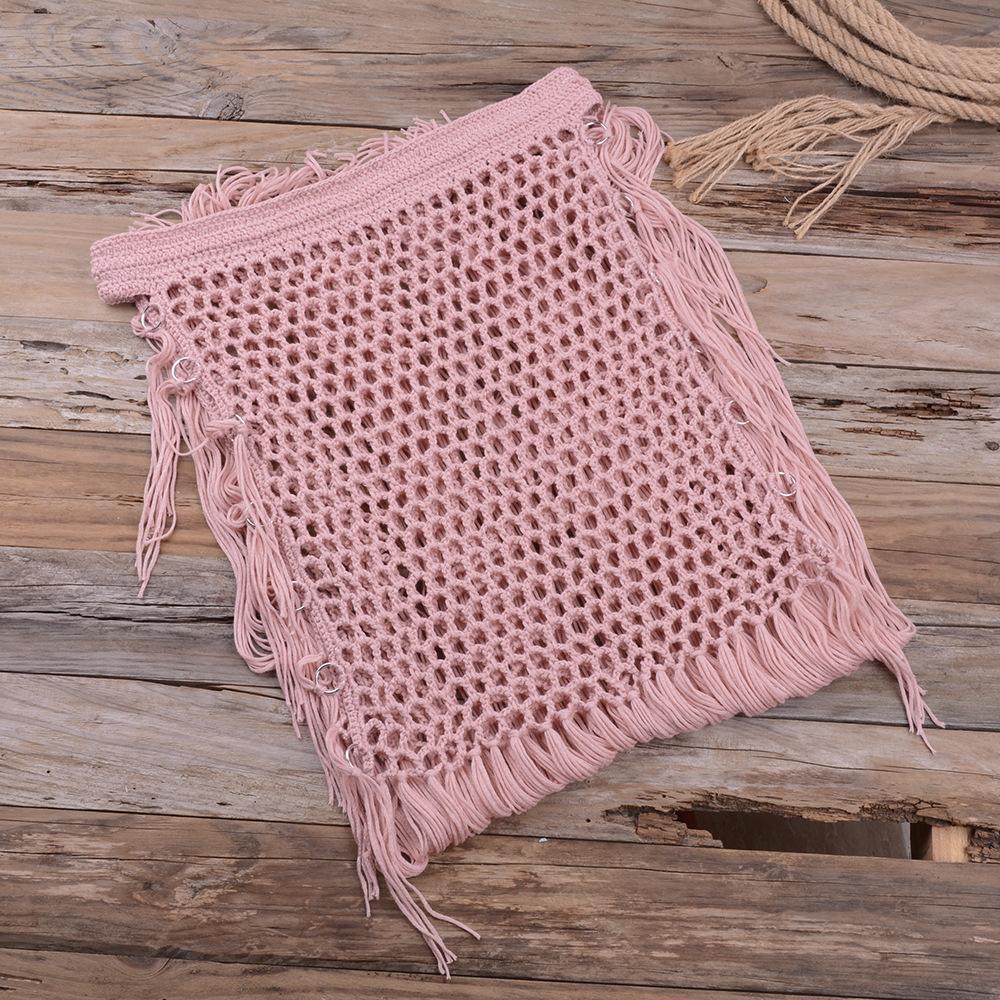 Женский вязанный крючком купальник, бикини, пляжные макси-юбки с запахом, саронг, парео, с высокой талией, с длинными кисточками, однотонные купальники