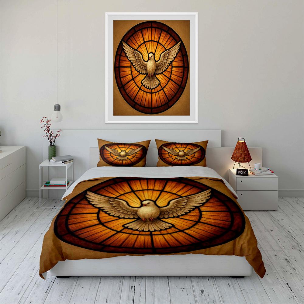 Stained Glass Dove Design Bedding Set Bedding set (1 duvet cover, 2 pillowcases, duvet not included)