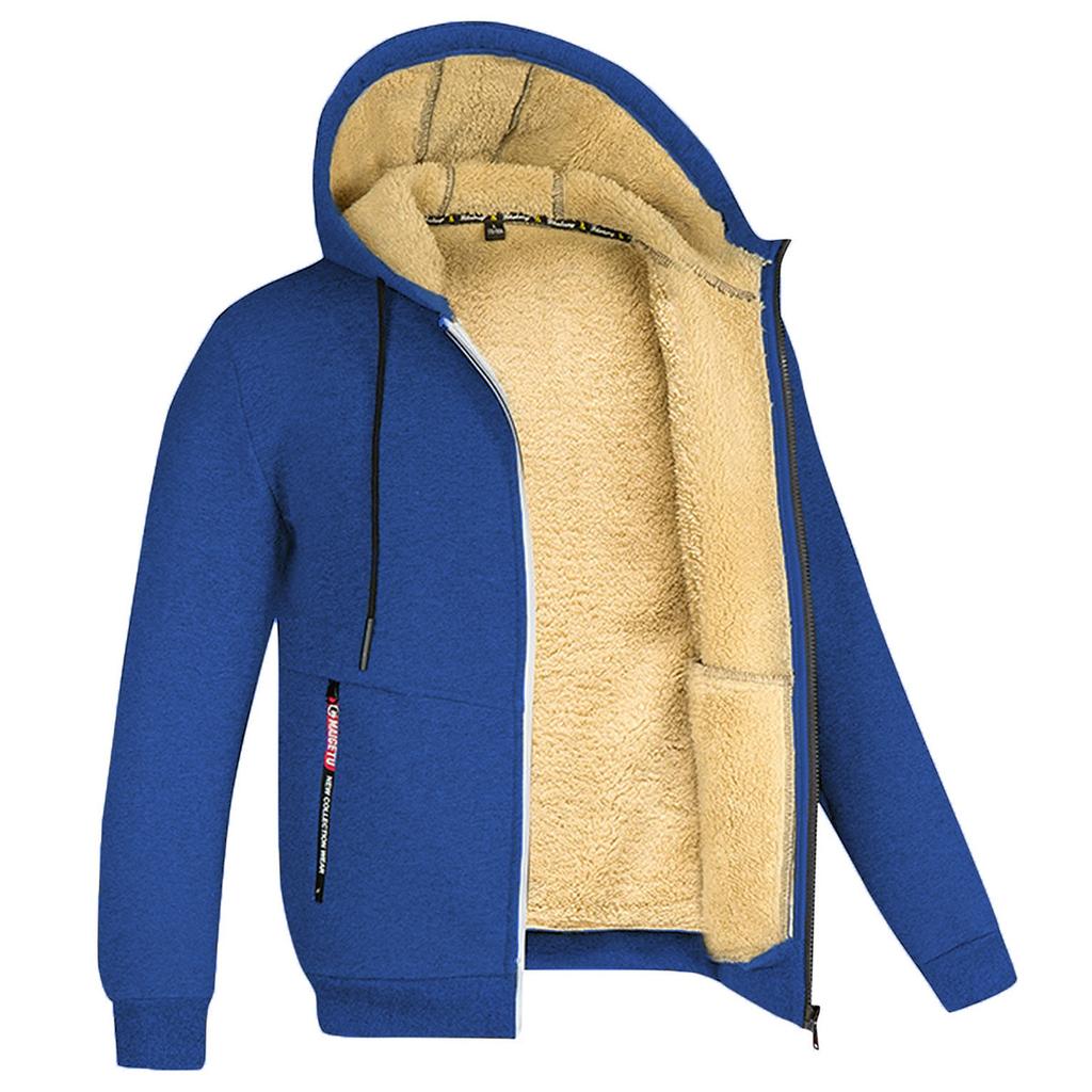 Lamb Fleece Autumn and Winter Hoodie Men's Hooded Solid Color Jacket with Thick Fleece Clothing