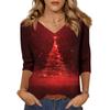 Women's Tops Three-quarter Sleeve Shirt V-neck Loose Casual Shirt Print T-shirt