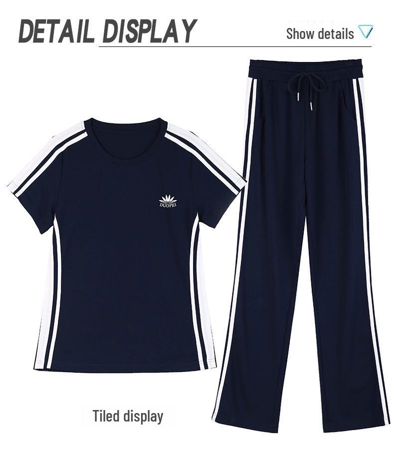 Лето 2025 г. Женский спортивный комплект свободного кроя Ice Silk - Повседневная мода, два предмета с короткими рукавами